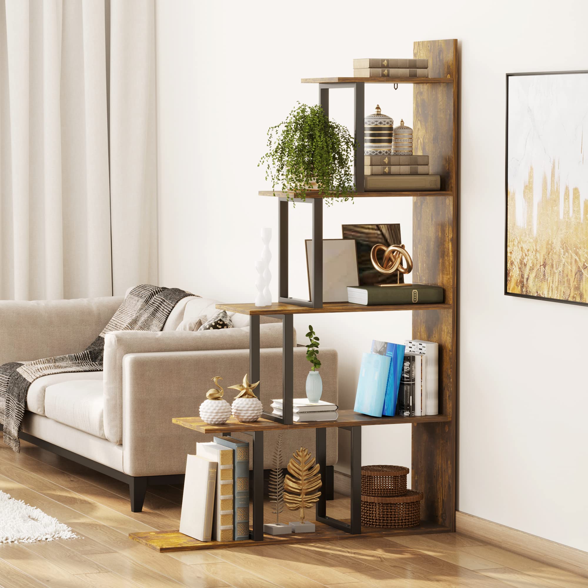 HOMCOM Libreria Antiribaltamento Stile Industriale, Scaffale Vintage con 5 Ripiani in Truciolato, 102x30x160cm