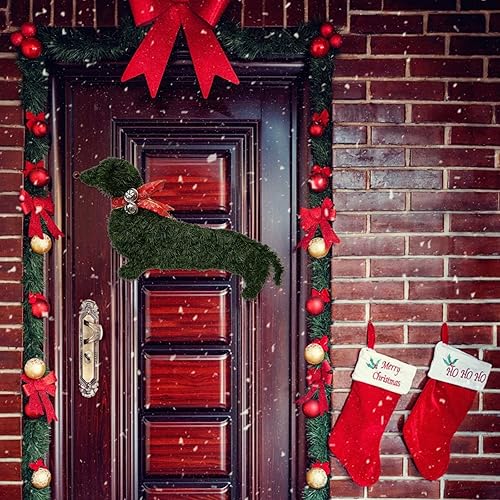 Miniatura 4 de Corona de salchicha para perro, ramas artificiales, hojas verdes, guirnalda para puerta delantera, corona hecha a mano de temporada, colgador de