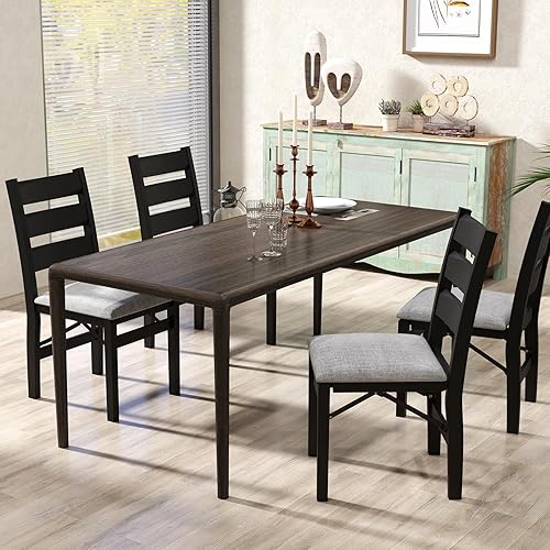 Miniatura 2 de Giantex Juego de 4 sillas de comedor plegables, modernas sillas de cocina tapizadas con respaldo de listones y asiento acolchado, marco de madera de