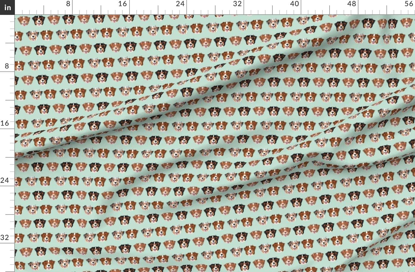Spoonflower Fabric - Australian Shepherds Glasses Cute Dogs Mint Aussie Shepherd Dog Blue Printed on Organic Cotton Sateen Fabric by The Yard - Sewing Quilting Apparel Home Decor