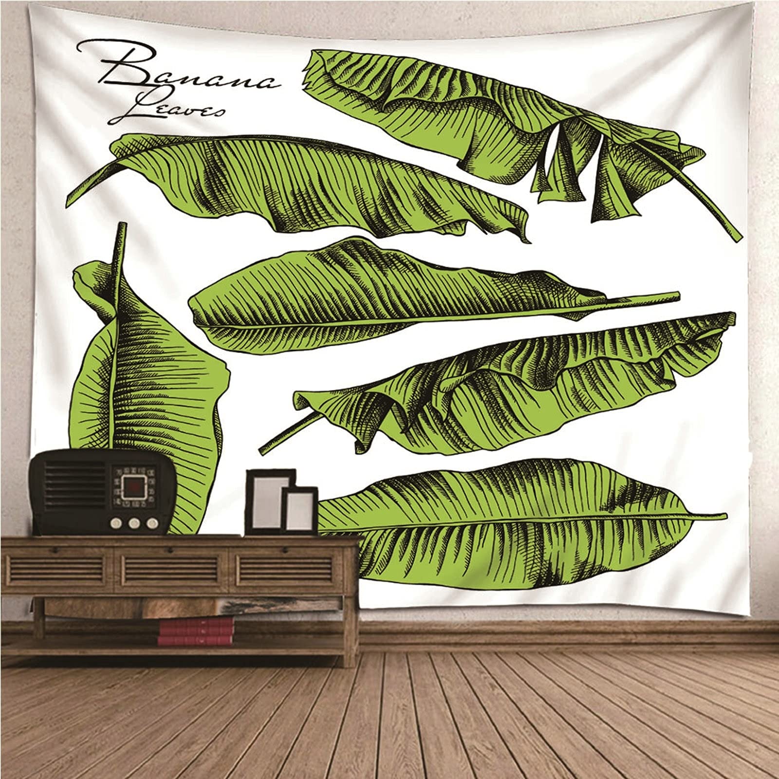 Aeici Tela Pared Playa, Tapiz Pared Decoracion Playa Tapiz Tema de la Planta Hojas de plátano- Blanco, 200x200CM