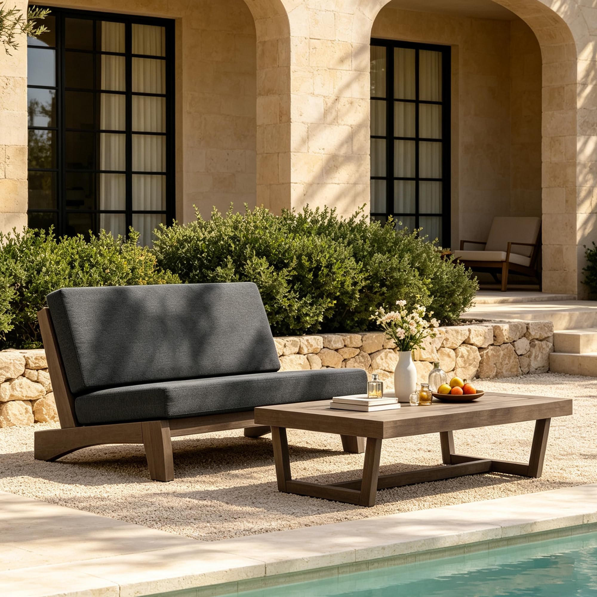 Pia Ricoo 2 Piece Patio Furniture Set, Outdoor Furniture Loveseat with Coffee Table &amp; Thick Cushions, All-Weather Outdoor Sofa for Backyard, Deck, Lawn, Drak