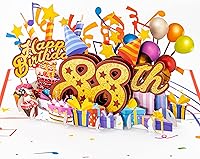 Vista 10 de iGifts And Cards Tarjeta desplegable 3D de feliz cumpleaños 88 – Diseño azul con números de purpurina, globos, pasteles y regalos – Tarjeta