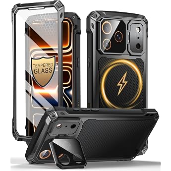 Beeasy Extreme Military Protection for iPhone 17 Pro Max Case with Camera | Built-in stand and tempered glass: MagSafe protec