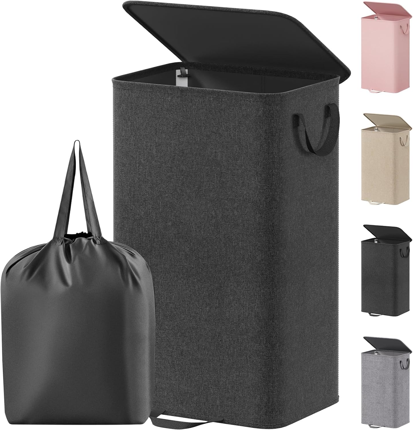 Lifewit Double Laundry Hamper with Lid and Removable Laundry Bags, Large Collapsible 2 Dividers Dirty Clothes Basket with Handles for Bedroom Laundry Room Closet Bathroom College, 136L Pink