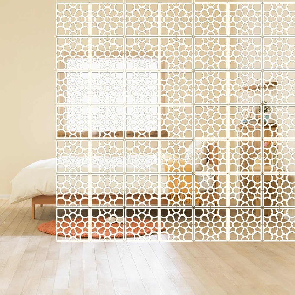 YIZUNNU Hanging Room Divider Panel, 12P/Set White Panels Screen Wood Plastic Board Room Partition Home Decor,11.4"x11.4"
