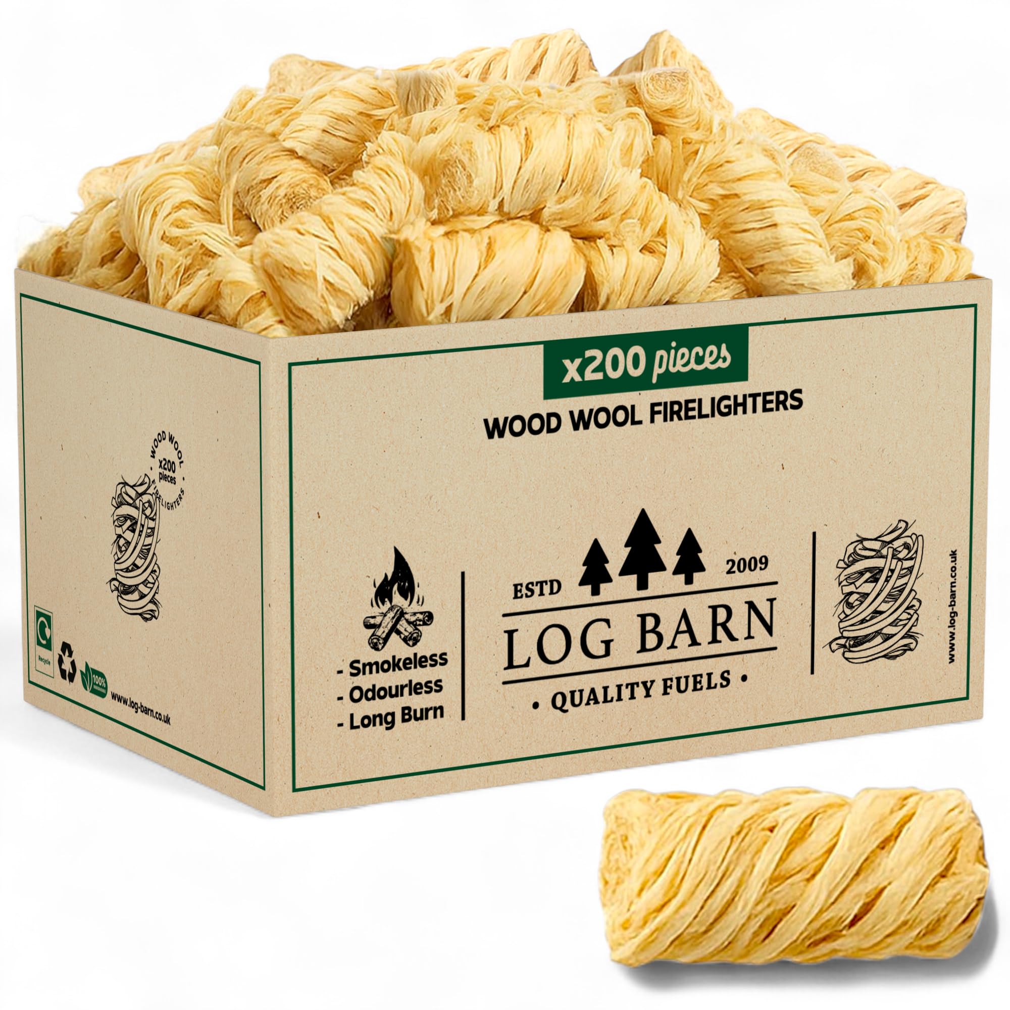 Log Barn Natural Firelighters Box of 200. Fire Lighters for Wood Burners, Pizza Ovens, Open Fires, BBQ Lighters, Fire Starters for Log Burners – Genuine Log Barn Eco Firelighters Large Box, 2.2KG