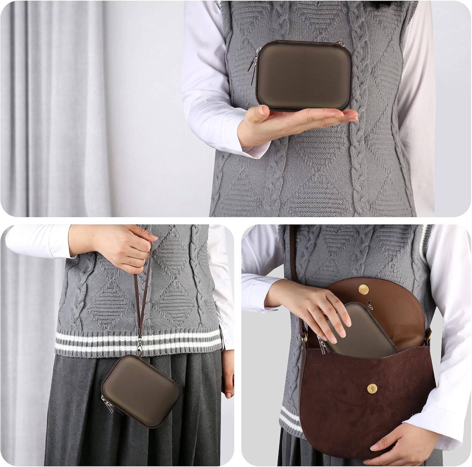 RAIALL Carrying Case for KODAK PIXPRO C1 Friendly Zoom Digital Camera, Point and Shoot Vlogging Camera Hard Travel Bag, Mesh Pocket for Charging Adapter, SD Card, USB Cable and Batteries, Brown