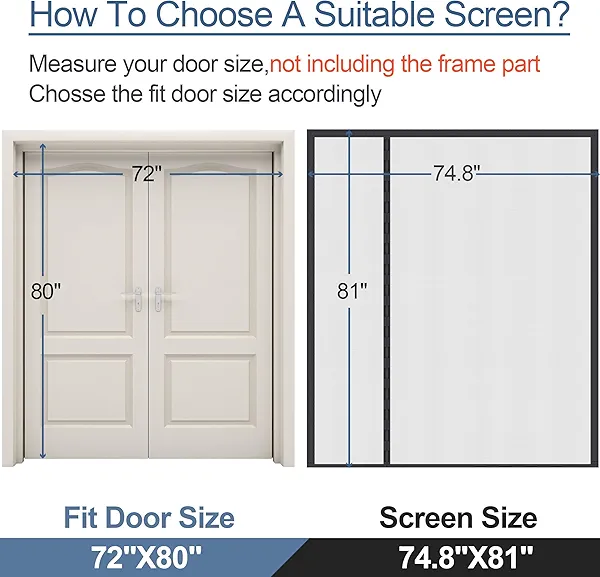 Reversible Left Right Side Opening Wide Magnetic Screen Door for Sliding & French Doors,Heavy Duty Thicker Reinforced Mesh Bug Door Screen Magnetic Closure,Screen 74.8" x 81",Fits Door to 72"x80"