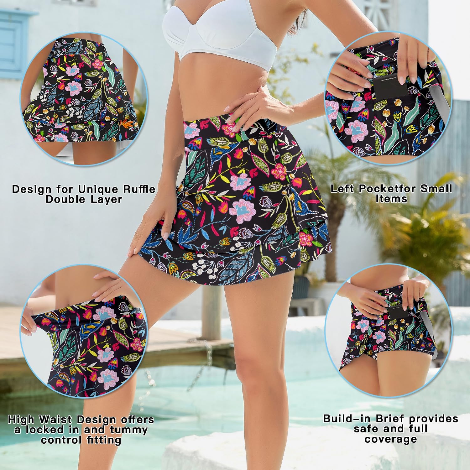 WOWENY Women's Swim Skirts Swimsuit High Waist Swimming Skorts with Shorts Bikini Bottoms with Pocket Bathing Suit Bottoms - Image 4