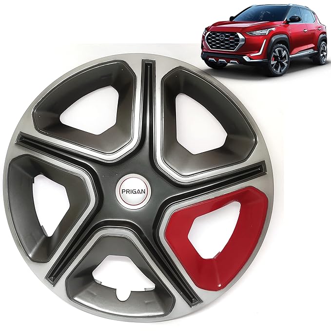 PRIGAN Magnite Grey Silver Red Wheel Cover 16" for Mignite (Set of 4
