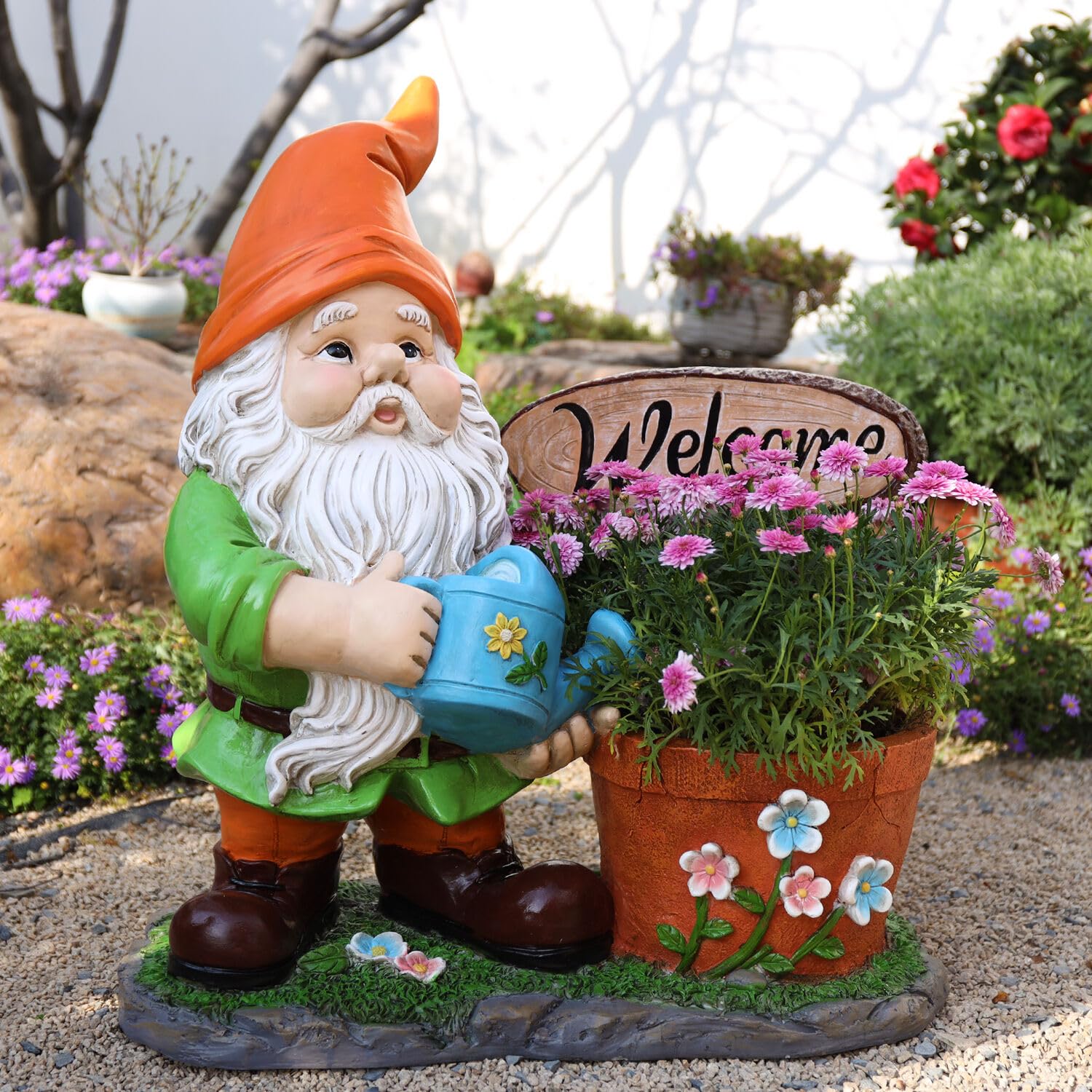 ガーデンピック Welcome Garden Gnome Garden Gnomes Planter Extra Large Watering Gnome with Welcome Sign