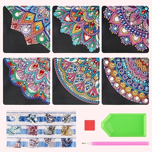MXJSUA 6 marcapáginas de esquina de pintura de diamantes para manualidades, marcas de libros de esquina de mano, pintura de gemas, arte de cuero