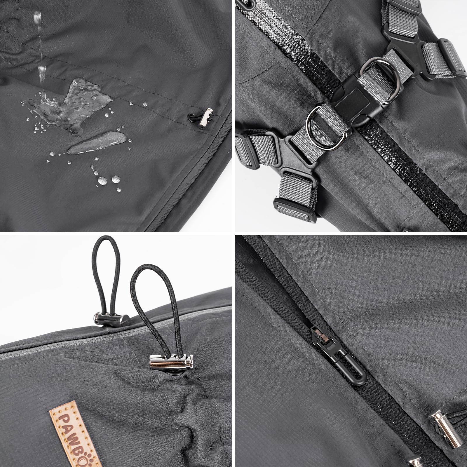 PAWBOSE Imperméables pour Chiens avec Harnais pour Chiens de Petite et Moyenne Taille, Veste de Pluie pour Chien Réglable, Manteau Pluie Chien Réfléchissant, 4 Jambes, Gris, M