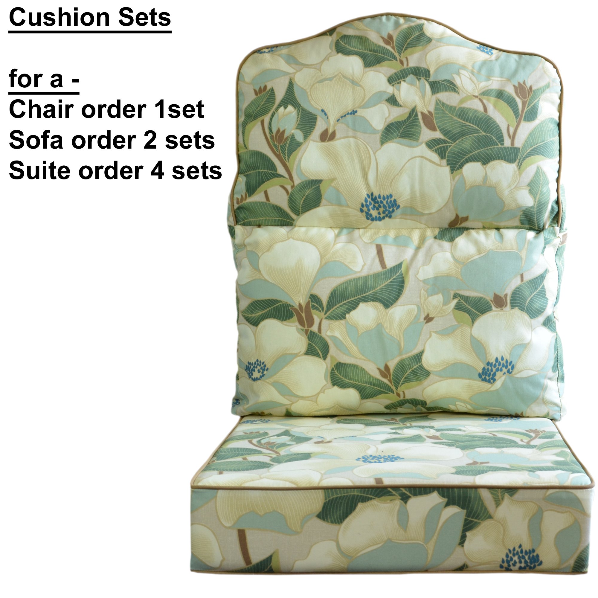 Gilda Replacement Conservatory Cane Furniture DELUXE PIPED - HUMP TOP CHAIR/SOFA/SUITE CUSHIONS (Including Covers and Fillings) for Conservatory Furniture-Wicker,Rattan(Lily Teal)