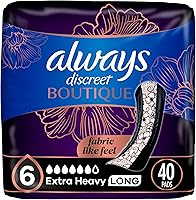 Always Discreet Boutique Incontinence Pads for Women - Extra Heavy Absorbency, Long Length, Bladder Leak Protection, 40 Count