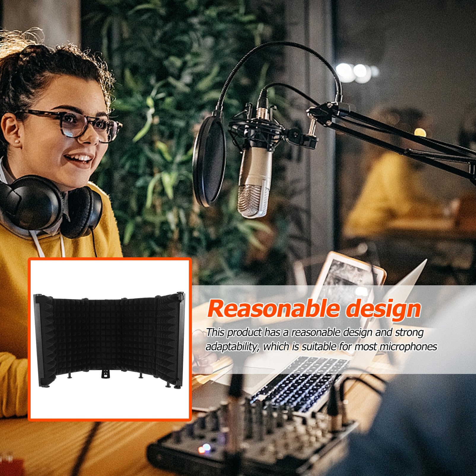 Microphone Isolation Shield Aislamiento Acústico Compacto y Plegable para Micrófono Insonorizante para Grabación Profesional y Transmisión Estudio