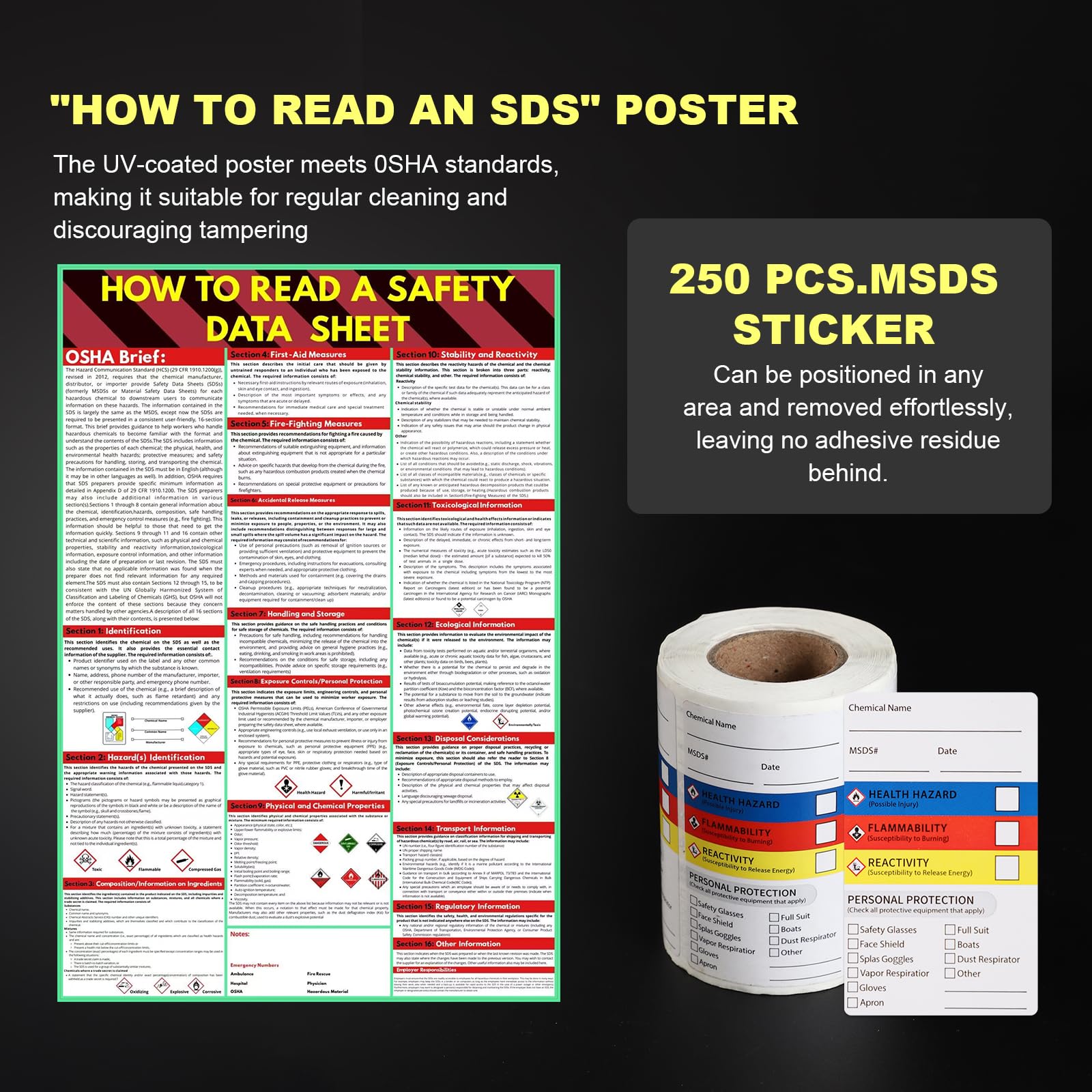 Lontcs MSDS SDS Binder and Wall Station Set,Yellow Heavy Duty 3 Inch Material Safety Data Sheet 3 Ring Binder with SDS Wire Rack and Display Sign,Chain,Safety Posters,MSDS Labels,Binder Wall Mount — Amazon image 5