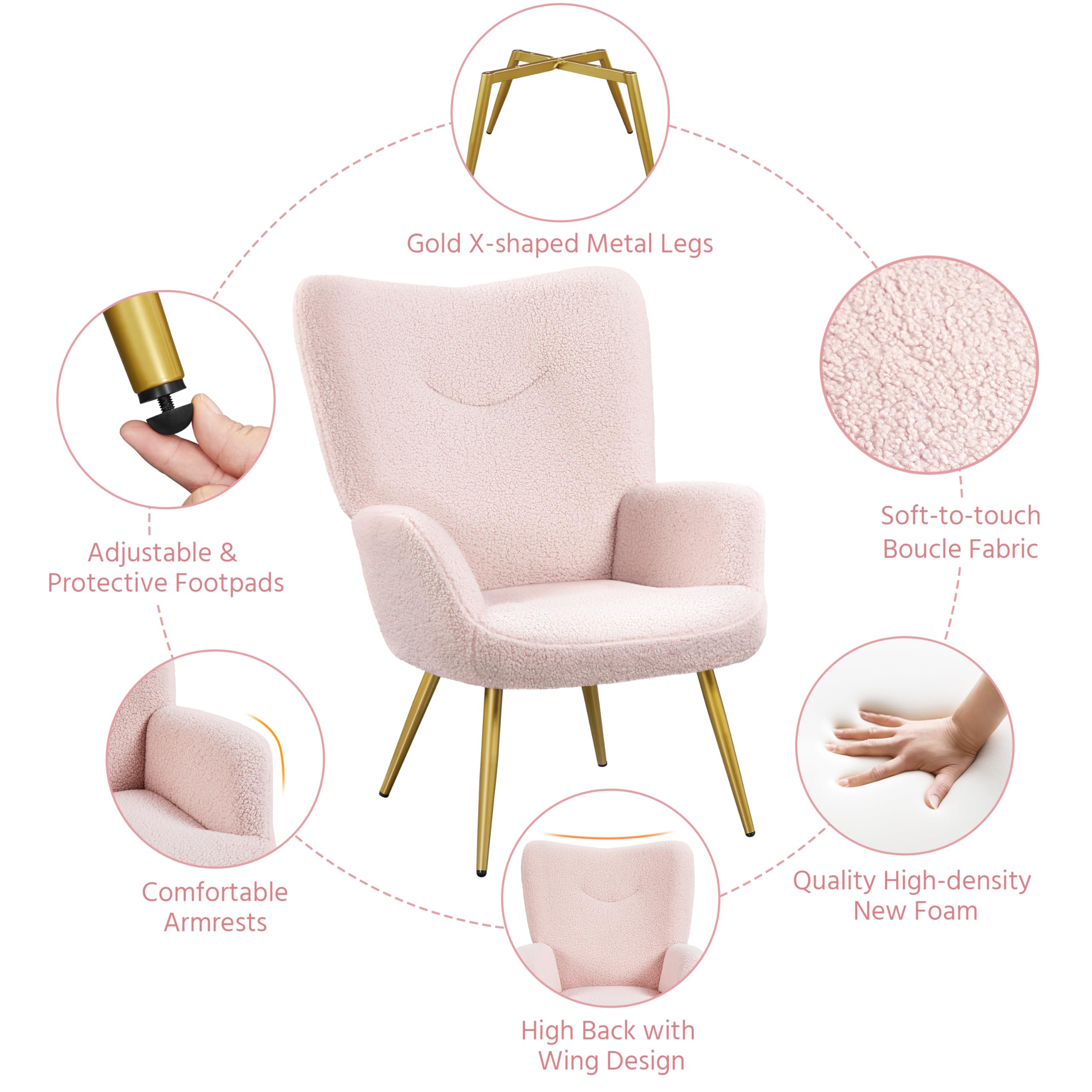 Poltroncina Da Camera Poltrona Bouclé Moderna Sedia Imbottita