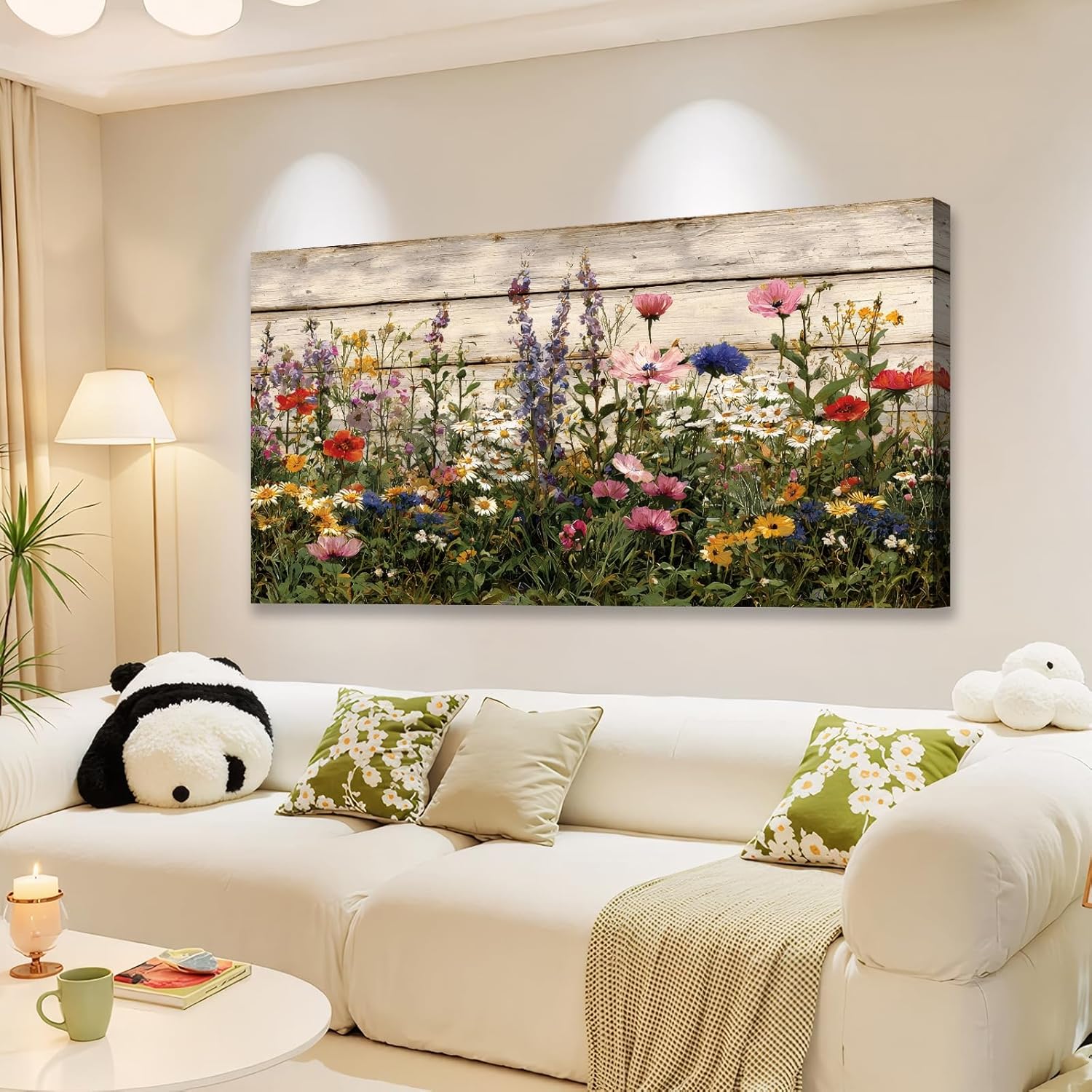 The Mode Art Watercolor Floral Botanical Prints Wood Grain Wildflower Pictures Wall Decor Colorful Plant Paintings Canvas Prints for Living Room Bedroom Office Home Decor Ready to Hang 20x40inch