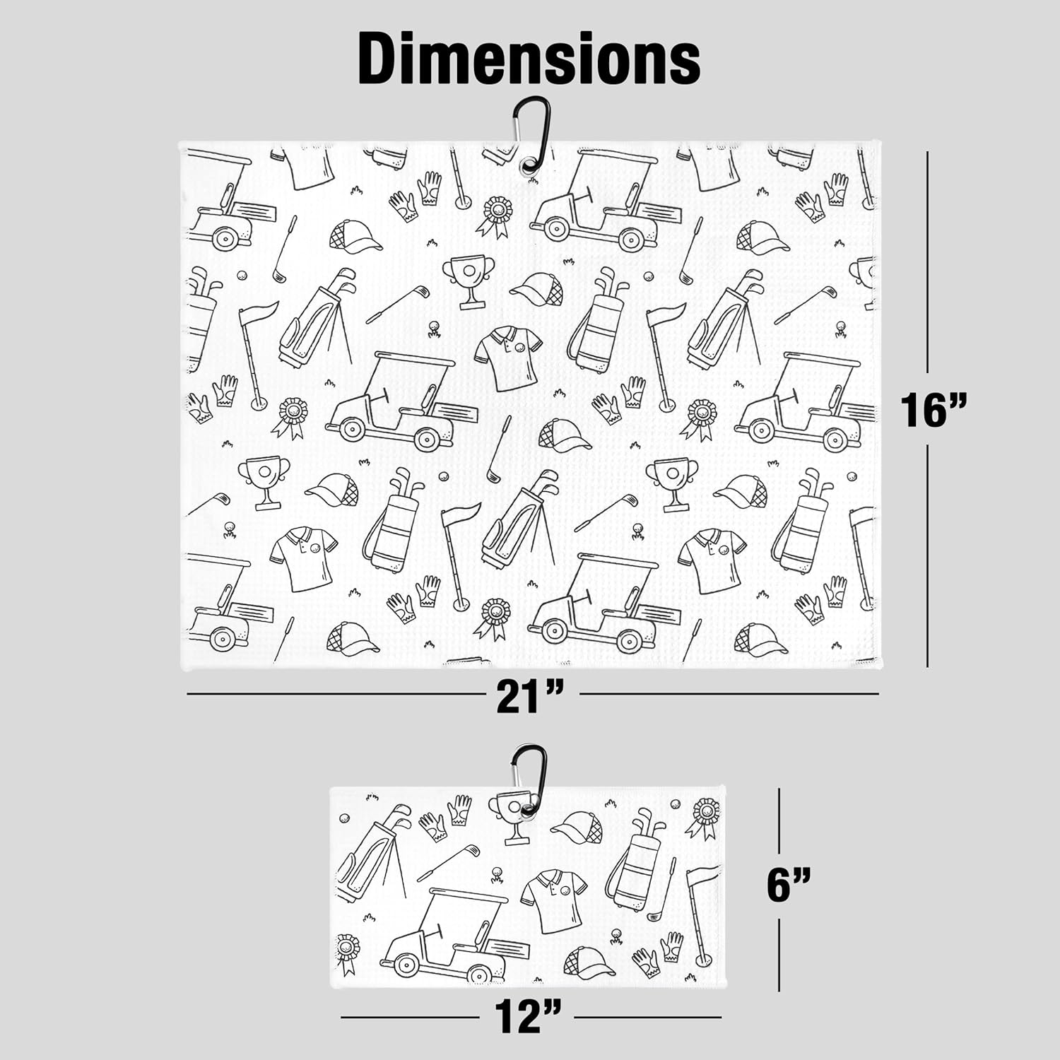 Microfiber Golf Towels for Golf Bags & Carts - Premium Weave Waffle & Ball Towels with Carabiner Clip, Essential Accessories for Men, Women and Kids, Golfer Gifts, Set of 2 (Golf Doodles) - Image 5