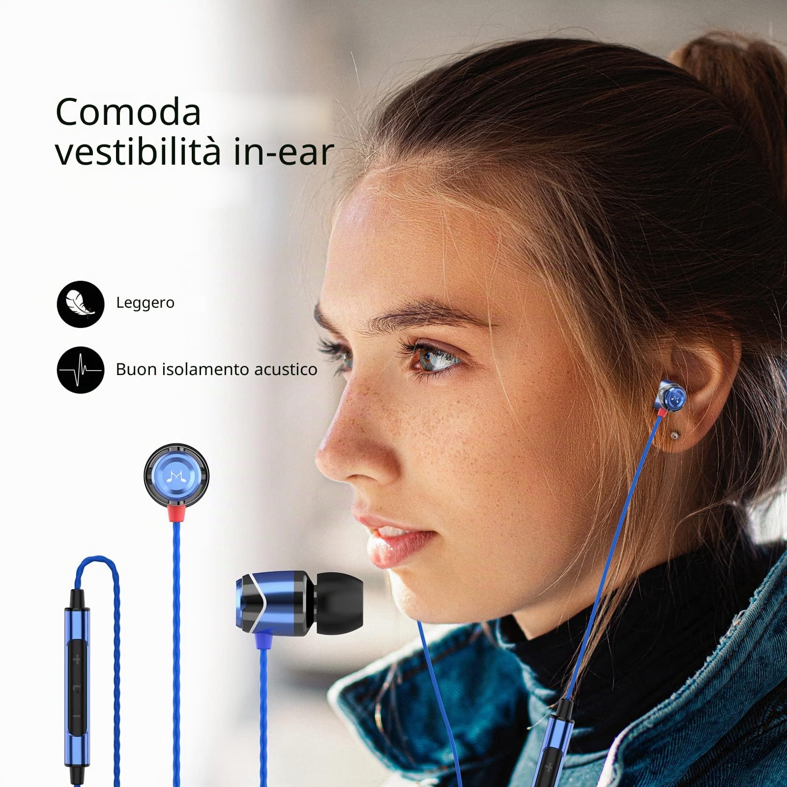SoundMAGIC E10C Auricolari ad alta fedeltà Cuffia per smartphone In Ear Cuffie con isolamento acustico con microfono e telecomando per audiofili- Blu | Isolamento acustico, bassi decisi, alti nitidi, chiamate limpide, corpo metallico, cavo anti-groviglio,