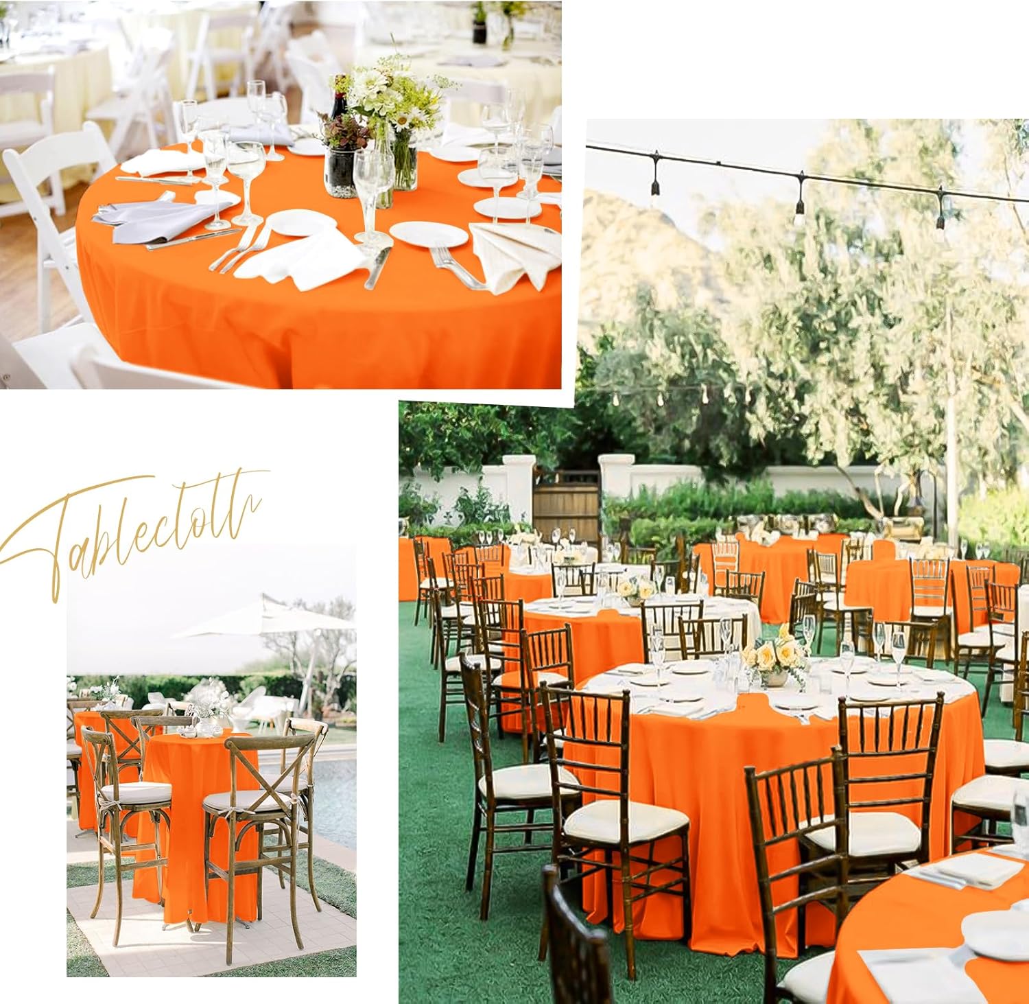 8 Packs Orange Round Tablecloth - 90 Inch, Premium Polyester Table Cloth for Round Tables, Washable Fabric Table Covers for Wedding, Party, Banquet, Dining Tables and Camping