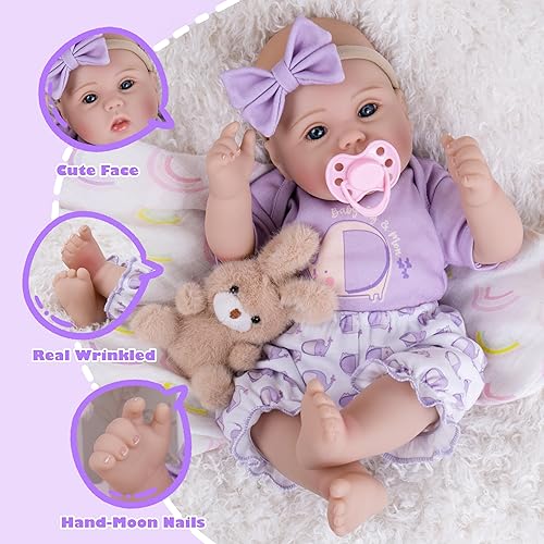 Miniatura 41 de Milidool Muñecas de bebé Reborn de 18 pulgadas, muñeca realista de bebé recién nacido, muñecas de silicona de aspecto real, con accesorios completos