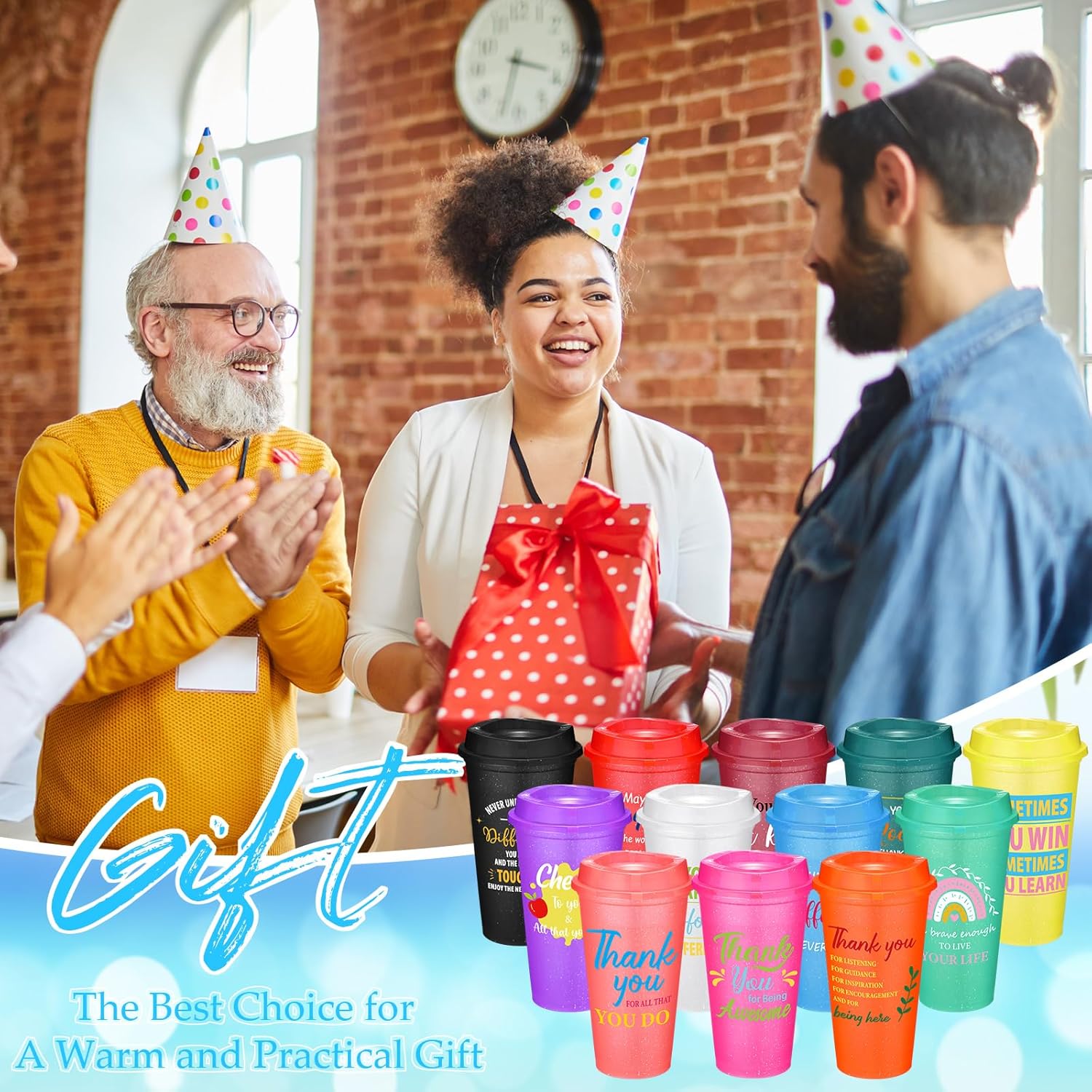 Skylety 48 Pack Employee Appreciation Gifts in Bulk 16 oz Reusable Plastic Coffee Cups with Lids Teacher Appreciation Tumblers Thank You Gifts for Coworker Staff Team Volunteer - Image 6