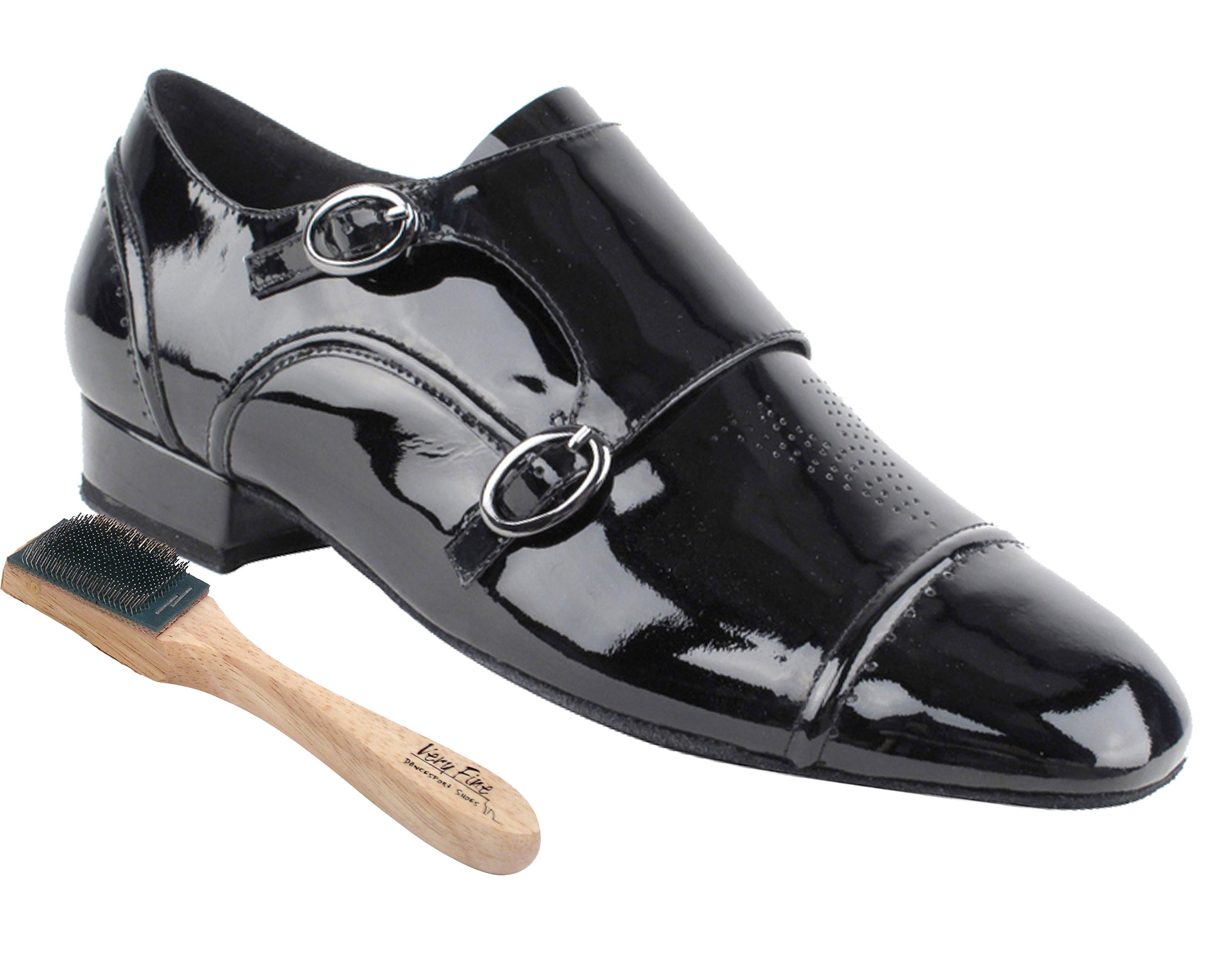 Very Fine Dance Shoes Men's Salsa Ballroom Tango Latin Dance Shoes Style CD9005B Bundle with Dance Shoe Wire Brush, Black Patent 11 M US Heel 1 Inch