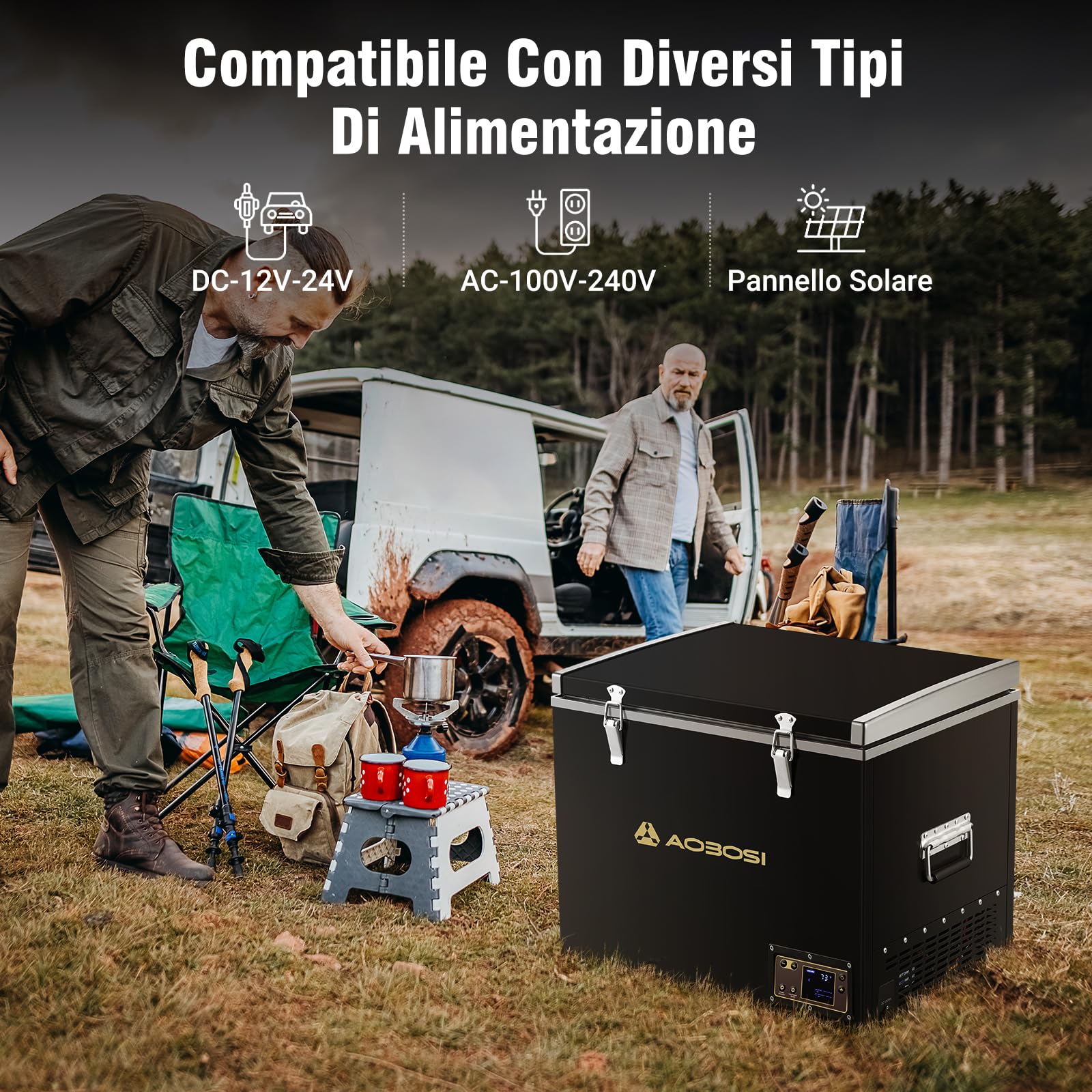 AAOBOSI Frigo Portatile 60L,Frigo da Campeggio Controllo APP,Frigo Per Auto -20 ℃ a 20℃, 12/24V DC e 100/240V AC Frigorifero Portatile Per Auto, Camion, Camper, Barca e Presa Di Corrente