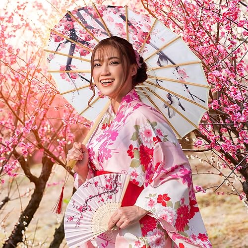 Miniatura 4 de Dunzy Paraguas de papel aceitado chino, japonés, clásico, flor de ciruelo, paraguas de papel, sombrilla de arte para decoración de bodas (28 x 20