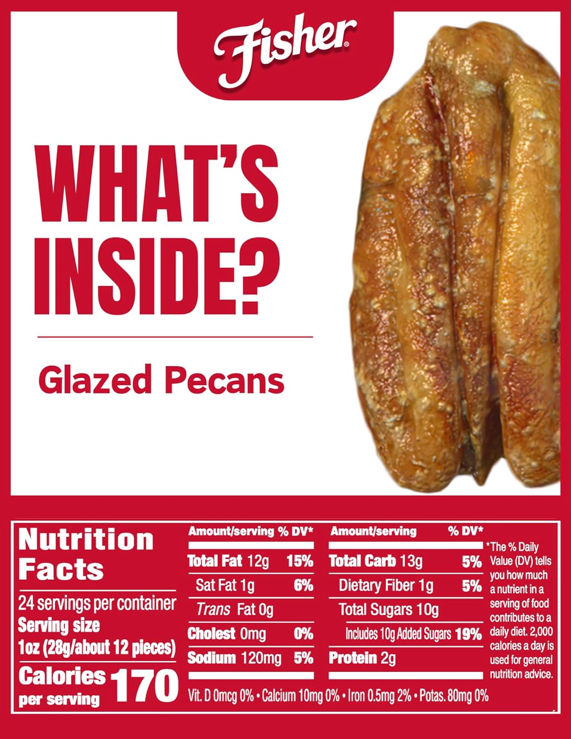 Fisher Snack Glazed Pecans Candied,24 oz,Junior Mammoth Candied Pecans,Perfect for Gifting or Personal Enjoyment,Crunchy,and Irresistibly Sweet,(Pack of 2)