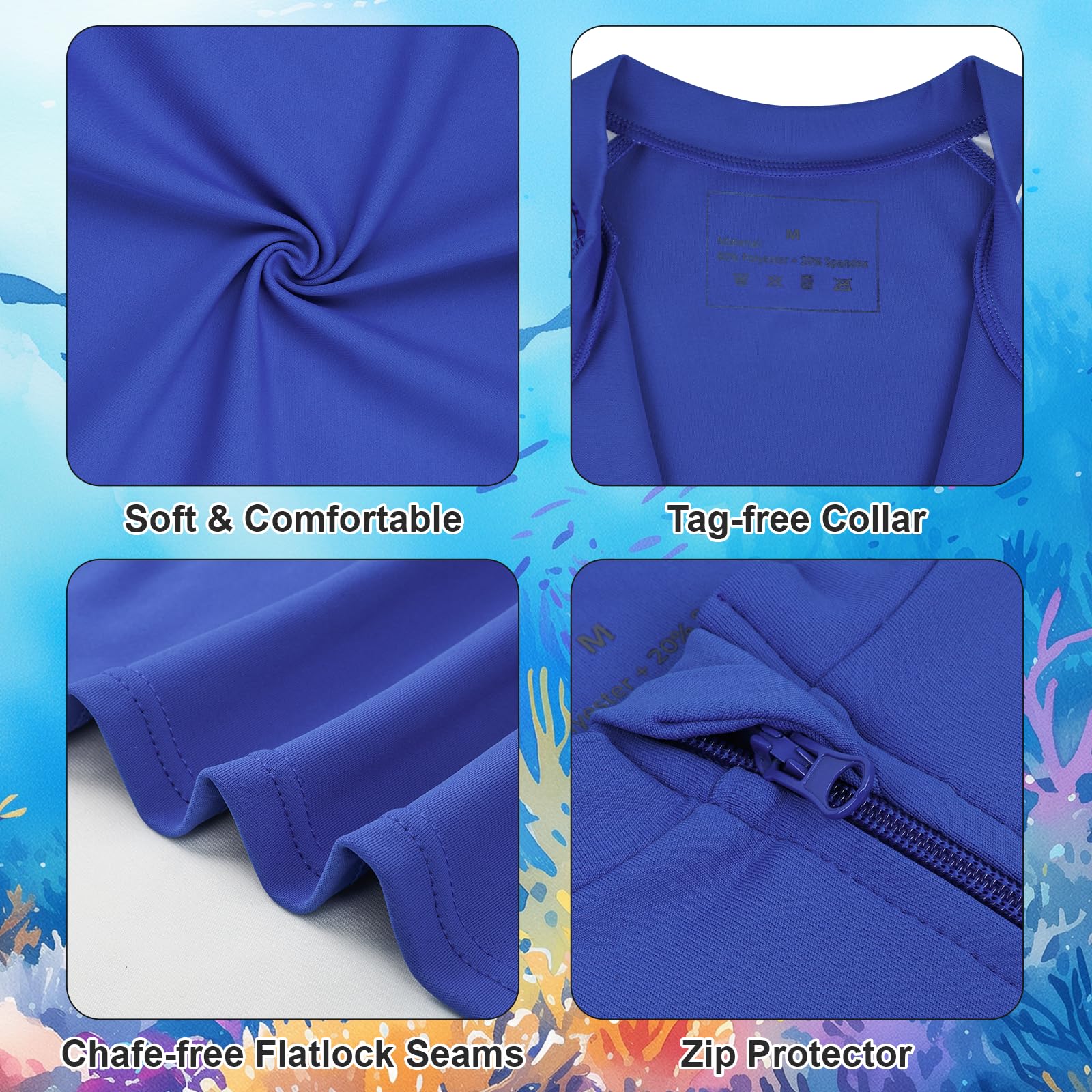 FLYISH DIRECT Maillot de Bain Garçon UPF 50+ avec Rash Vest à Manches Longues, Short de Bain avec Doublure de Compression, Costume de Bain Garçon Séchage Rapide et Extensible