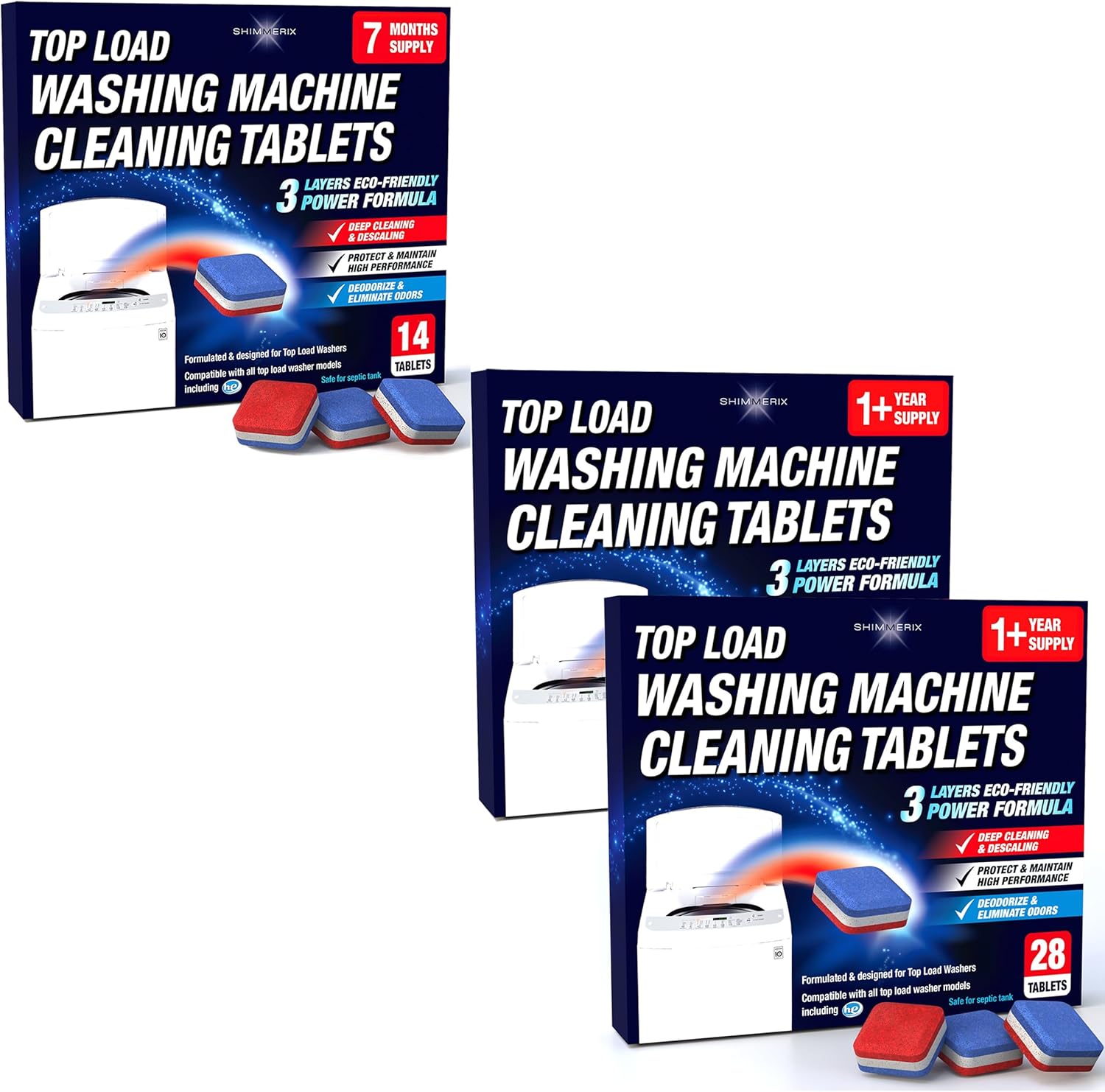 Washing Machine Cleaner Tablets 70 Pack for HE Top Load - Eco Friendly Washer Machine Cleaning Tablets - 2 Layers Septic Safe Wash Machine Full Deodorizer Descaler Protector - 3 Plus Year Supply