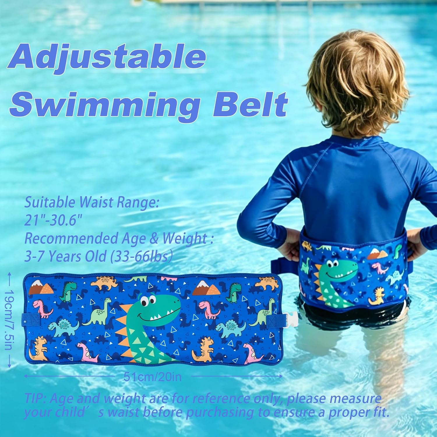 Gogokids Swim Belt for Kids, Adjustable Back Pool Floats Kids for Swimming Training, High Buoyancy Puddle Pool Jumper, Toddler Floaties Learn to Swim Equipment for Boys & Girls, Dinosaur
