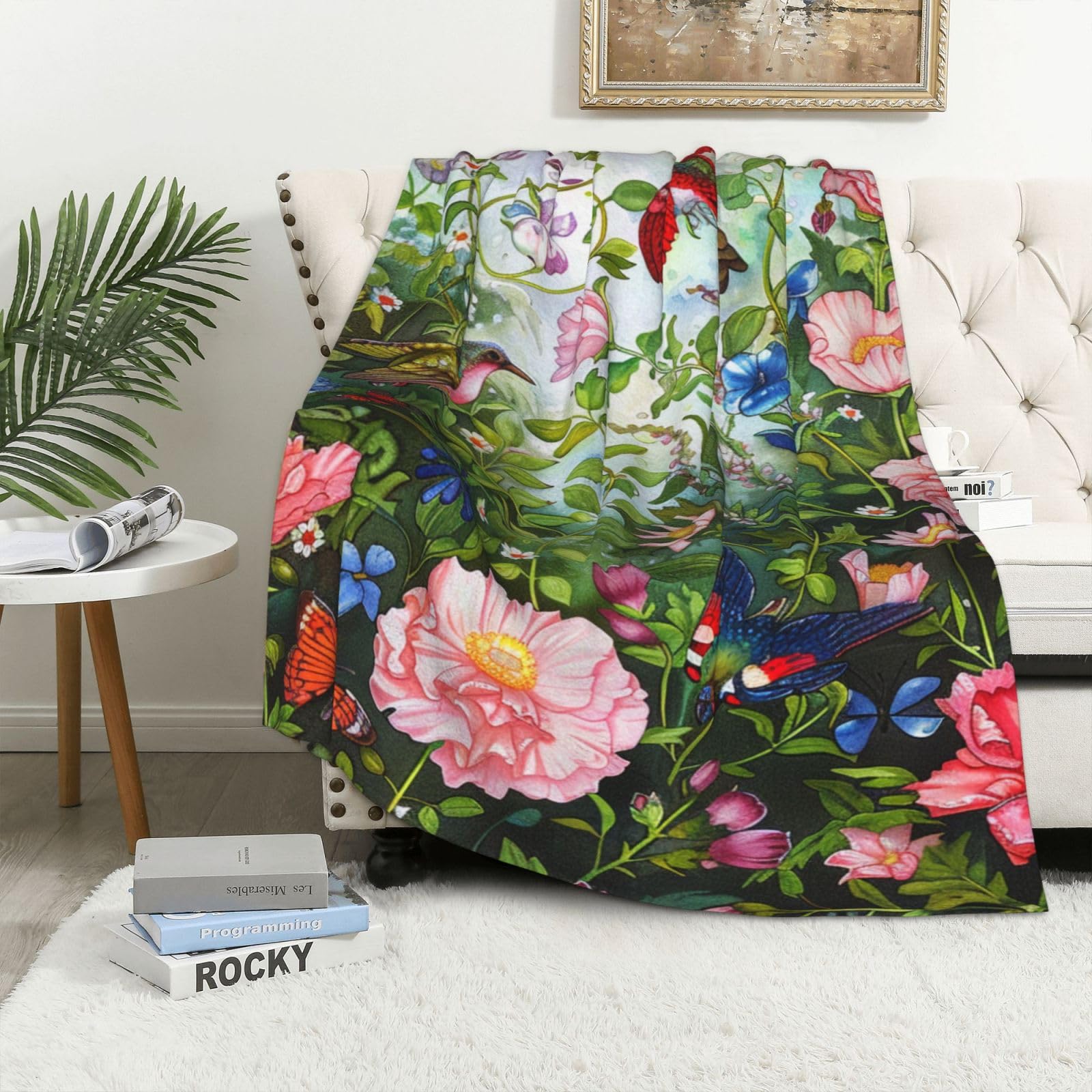 Couverture imprimée jardin en flanelle 102x152 cm fleurie et chaude pour lit et canapé