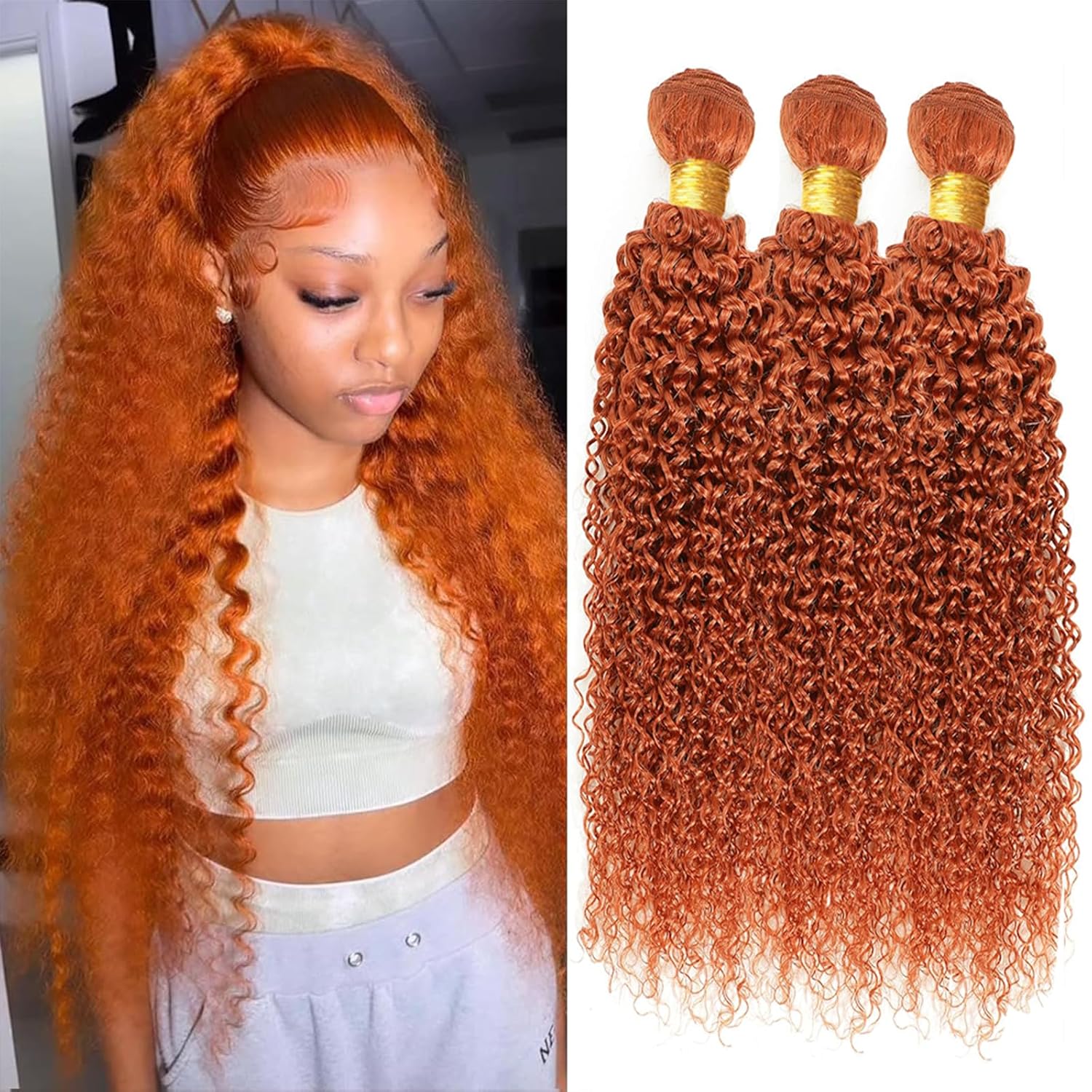 28 30 32 Inch Color 350 Bundles Human Hair Orange Kinky Curly Bundles Unprocessed Brazilian Virgin Human Hair 3 Bundles Ginger Kinky Curly Bundle 300g