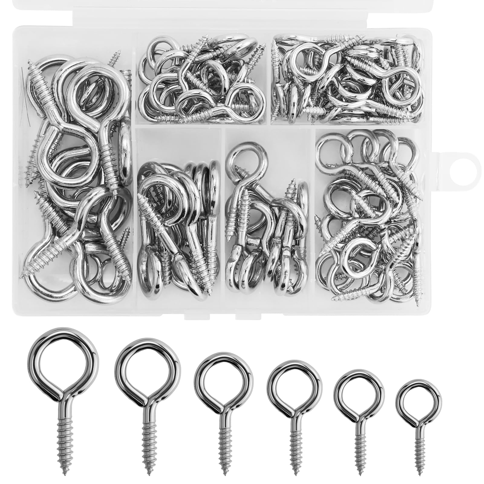 110 viti a occhiello con gancio a vite in metallo, gancio a vite con scatola portaoggetti, per giocattoli, portachiavi, accessori, casa, scuola, ufficio