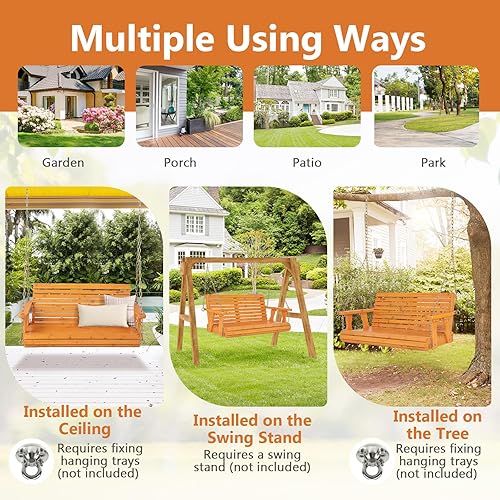 Miniatura 8 de Tangkula Columpio colgante para porche para 2 personas, columpio de banco al aire libre con cadenas ajustables, respaldo alto, reposabrazos