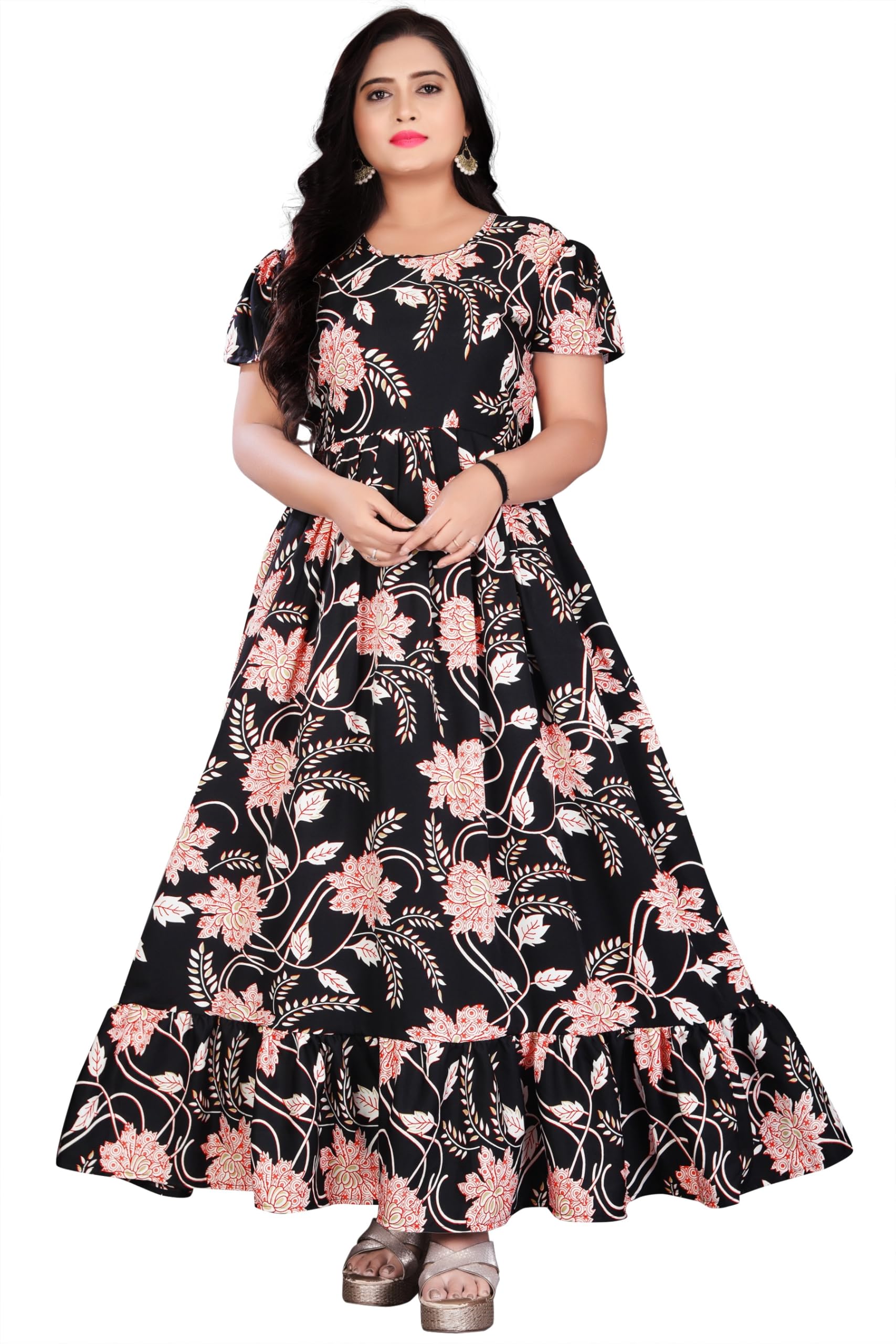 Stylish Floral Printed Long Gown for Women | Anarkali Ethnic Maxi Dresses Color Multicolor_Size_ XXL-image-14