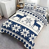 Vista 4 de Juego de funda de edredón nórdica de Navidad, estilo nórdico, copos de nieve, juego de ropa de cama con ciervos de Navidad, funda de edredón Navidad