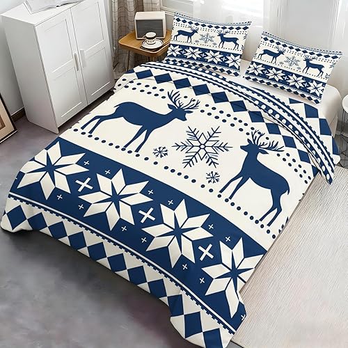 Miniatura 4 de Juego de funda de edredón nórdica de Navidad, estilo nórdico, copos de nieve, juego de ropa de cama con ciervos de Navidad, funda de edredón
