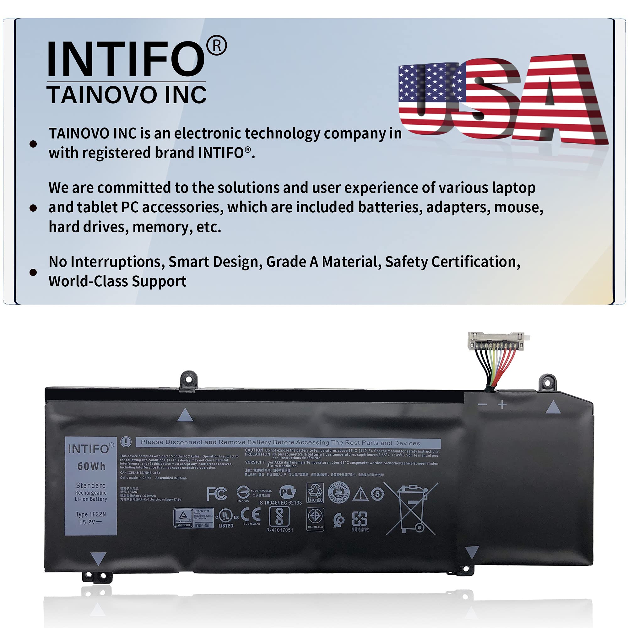 INTIFO 60Wh 1F22N Laptop Battery Compatible with Dell Alienware 2018 Year Orion M15 P79F M17 R1 P37E