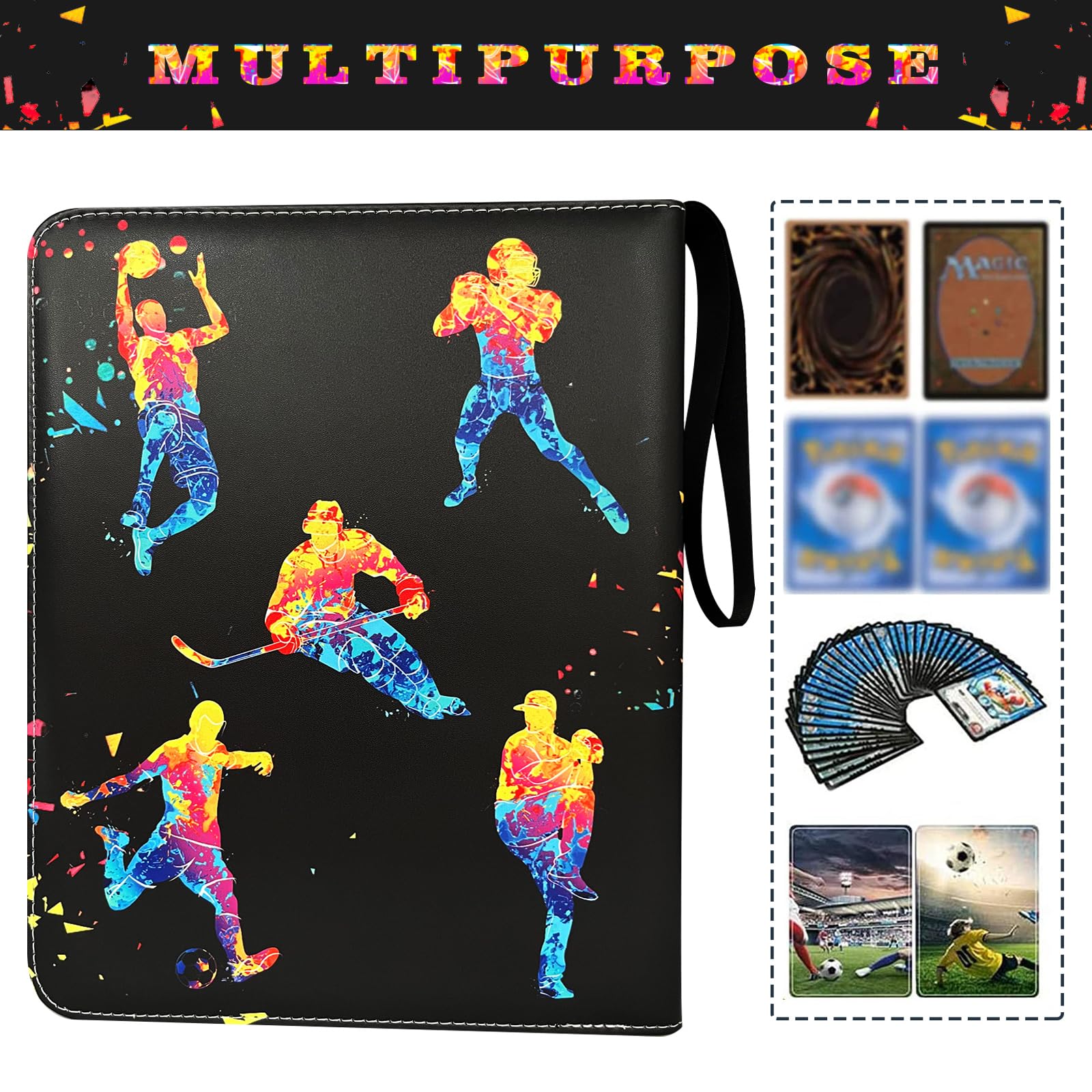 400 Taschen, Sportkarten-Ordner, Sammelkartenhalter, Sammelalbum, Sammelkartenbuch, 4 Taschen mit 50 abnehmbaren Hüllen für Fußball, Baseball, Basketball, Hockey, Fußballkarte