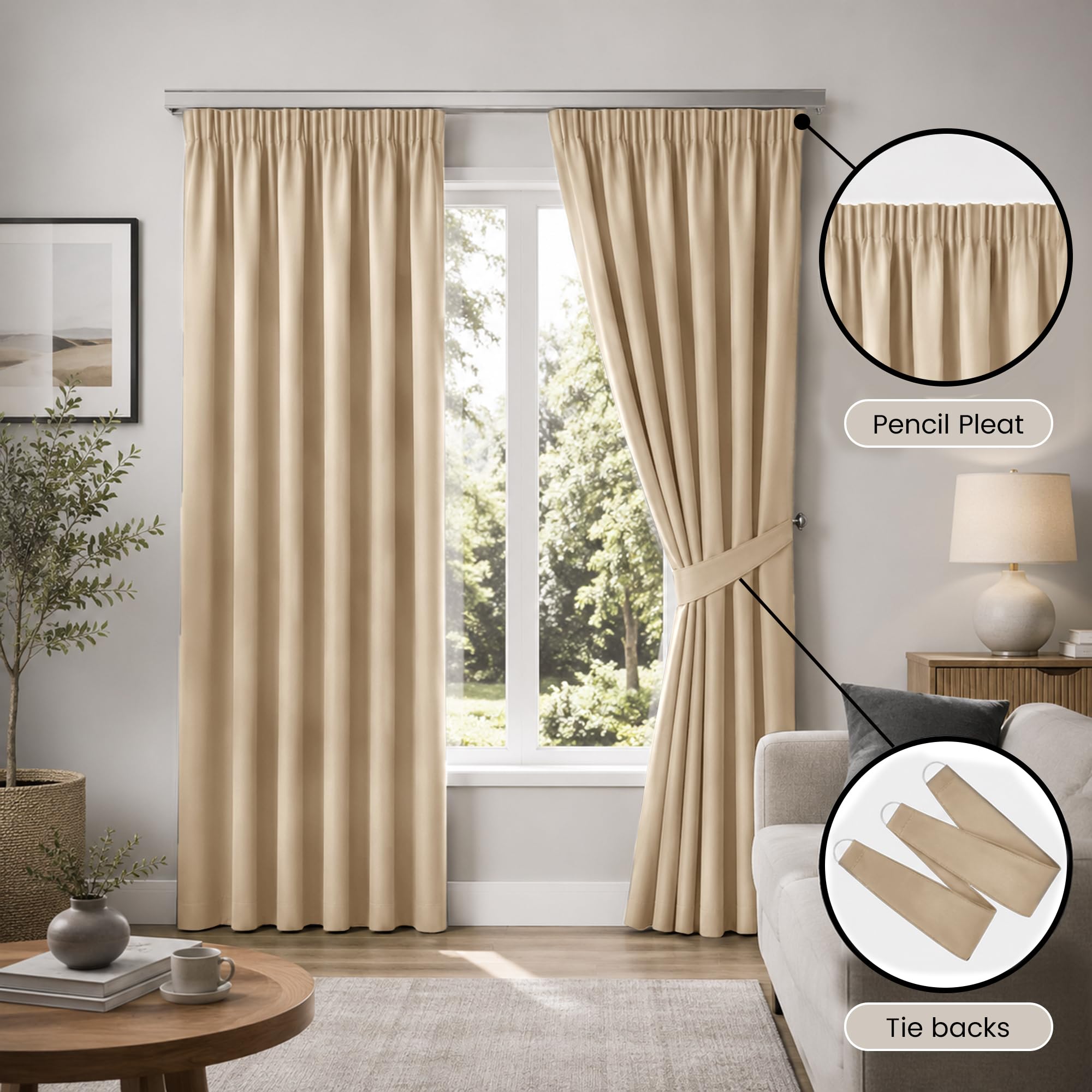 Aspire Homeware Rideau de porte occultant plissé pour salon, chambre à coucher - Isolation thermique - 167,6 x 213,4 cm - Beige