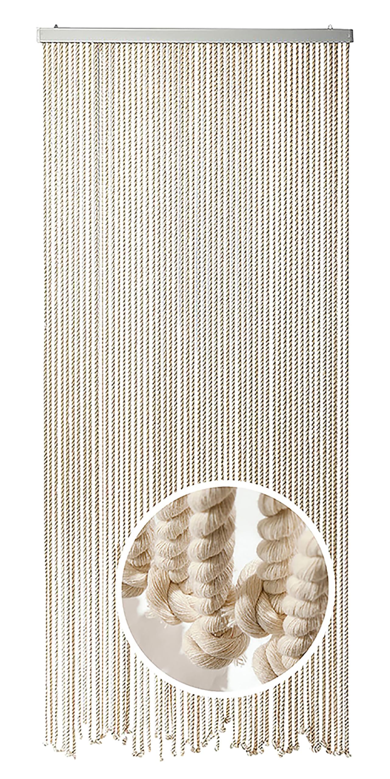 Kobolo Seilvorhang MARITIM 90x195/200cm beige, Türvorhang mit 54 Strängen je 1cm, Fadenvorhang als Insektenschutz & Raumteiler, dekorativer Schnurvorhang, für Balkon und Terrasse