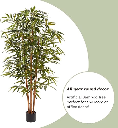 Miniatura 8 de Árbol artificial de bambú Planta falsa de 6 pies con hojas ajustables y maceta Plantas sintéticas de interior para decoración del hogar,