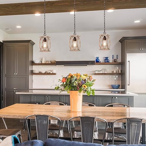 Miniatura 2 de KSANA Lámpara colgante de granja, lámpara colgante de jaula rústica de madera para isla de cocina, vestíbulo, pasillo, dormitorio y entrada