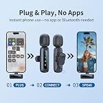Wireless Microphone,Microphone for iPhone & USB-C Plug, mini mic Wireless mic with Noise Reduction,mini Microphone lavalier LED Display and Clip - for Vlog, TIK tok Microphone Content Creation